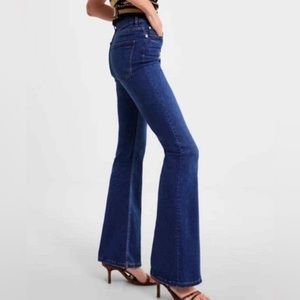 Zara Dark Wash High Rise Full Length Skinny Flare Jeans